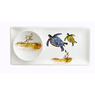 Sea Turtles Hand Painted Appetizer Tray and Bowl Set