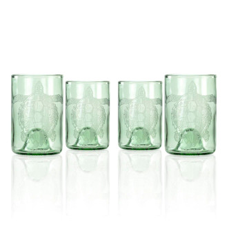 Antique Green Sea Turtle Upcycled Glasses - Set of 4