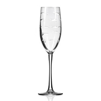 Set of Four Engraved School of Fish Stemmed Flute Glasses- single image Set of Four Engraved School of Fish Stemmed Flute Glasses- single image