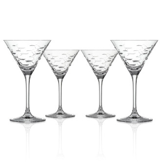 Set of Four Engraved School of Fish 10 oz. Martini Glasses Set of Four Engraved School of Fish 10 oz. Martini Glasses