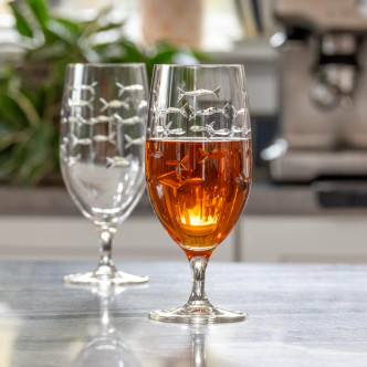 Set of Four Engraved School of Fish Ice Tea Glasses lifestyle