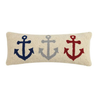 Anchor Trio Rectangle Wool Hooked Pillow