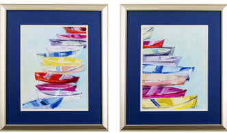 Set of Two Boats Afloat Colorful Framed Prints