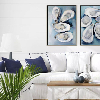 Effervescent Four Oysters Canvas Art with five oysters