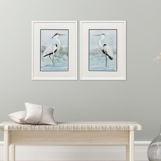 Herons in the Misty Blue Marsh Set of Two Framed Art Pieces  room example