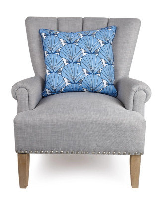 Scallop Shells Blue Printed 20 x 20 Pillow on chair example