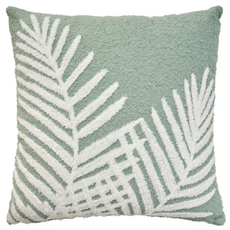 Embroidered Palm Leaf Aqua-Seafoam Indoor-Outdoor Pillow