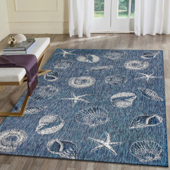Blue Carmel Shells Rug indoor view
