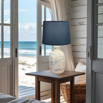 Tide Lines Table Lamp with Navy Blue Shade room idea