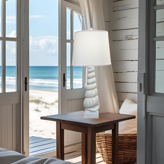 Sugar Beach Spiral Shell Blue-Grey Table Lamp in room idea
