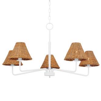 Isabelle 5-Light Wicker Shade White Chandelier