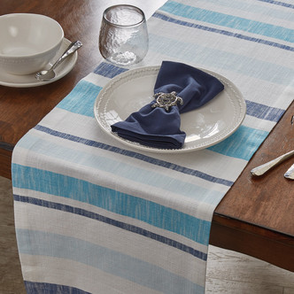 Coastal Blues Woven Stripe Table Runner lifestyle