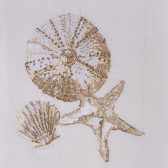 Set of Two Embroidered Shell Cove Beach Decorative Dishtowels close up images