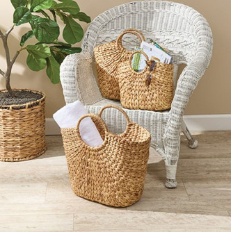 Hyannis Port Set of Three Woven Market Baskets on chair