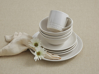 Set of Four Parker White Beaded Salad Plates stack