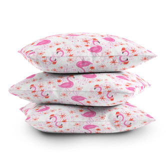 Jolly Flamingo Holiday Printed Throw Pillow stack