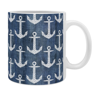 Navy Anchor Chevron Coffee Mugs -Set of 4
