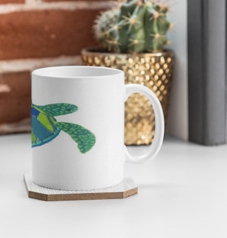 Vibrant Sea Turtle Coffee Mugs -Set of 4 on counter