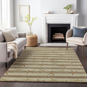 Shoreside Tan Striped Starfish Rug living room