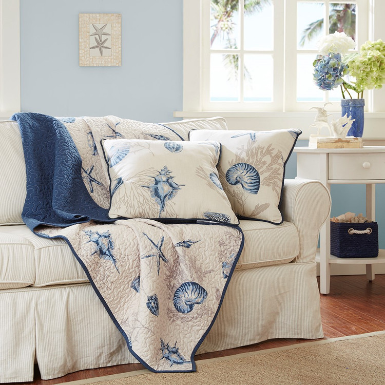 Bayside Blue Shells Oversized Quilted Throw