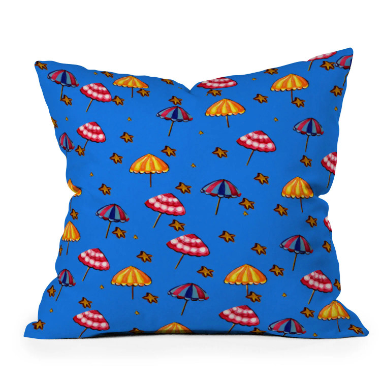Royal Blue Beach Umbrellas and Starfish Indoor-Outdoor Pillow