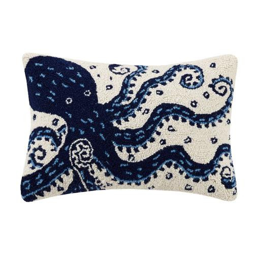 12 x 18 Octopus Whimsy Wool Hooked Oblong Pillow