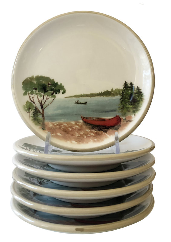 Set of Six Canoes Day at the Lake Canape Dishes