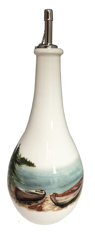 Canoes Day at the Lake Ceramic Olive Oil Bottle