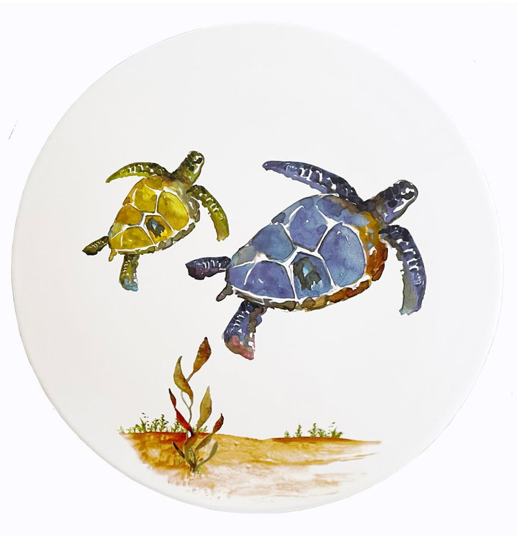Sea Turtles Hand Painted Round Serving Platter