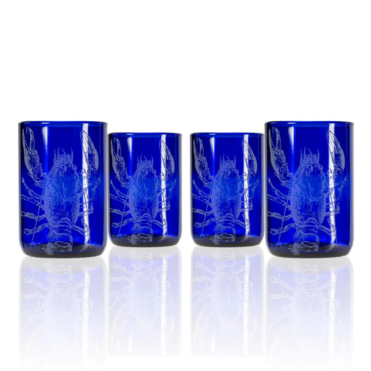 Cobalt Blue Lobster Upcycled Glasses - Set of 4