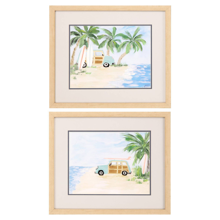 Ventura Beach Surf Vacation Framed Images - Set of Two