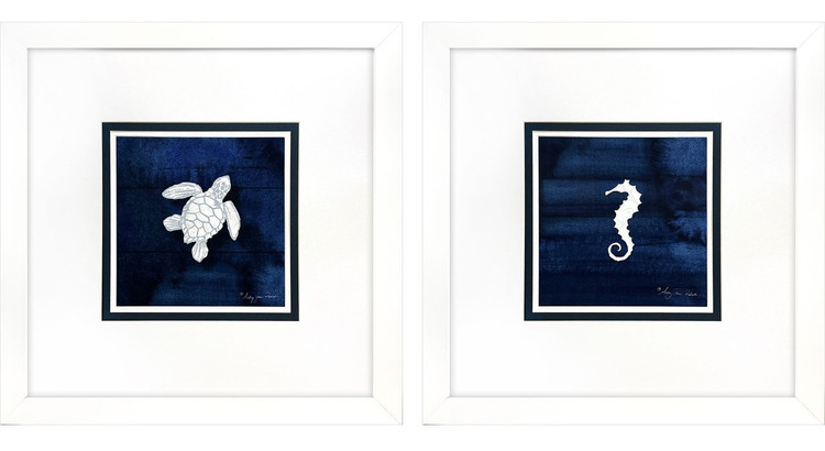 Sapphire Sea Turtle and Sea Horse Framed Art