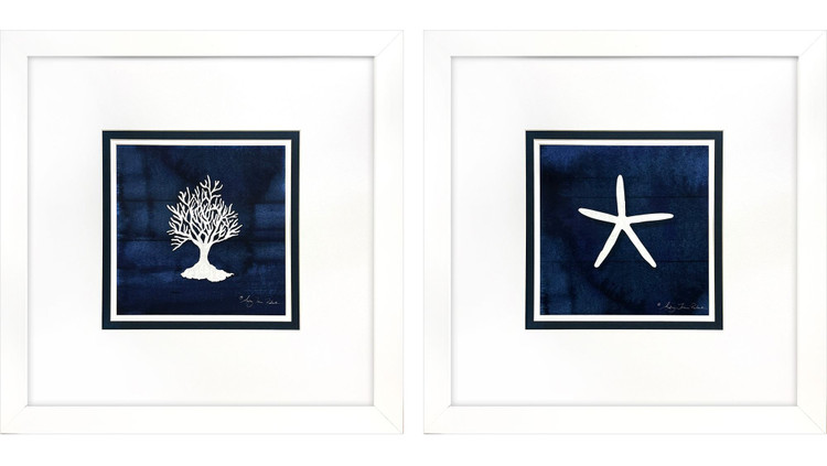 Sapphire Coral and Starfish White Framed Art