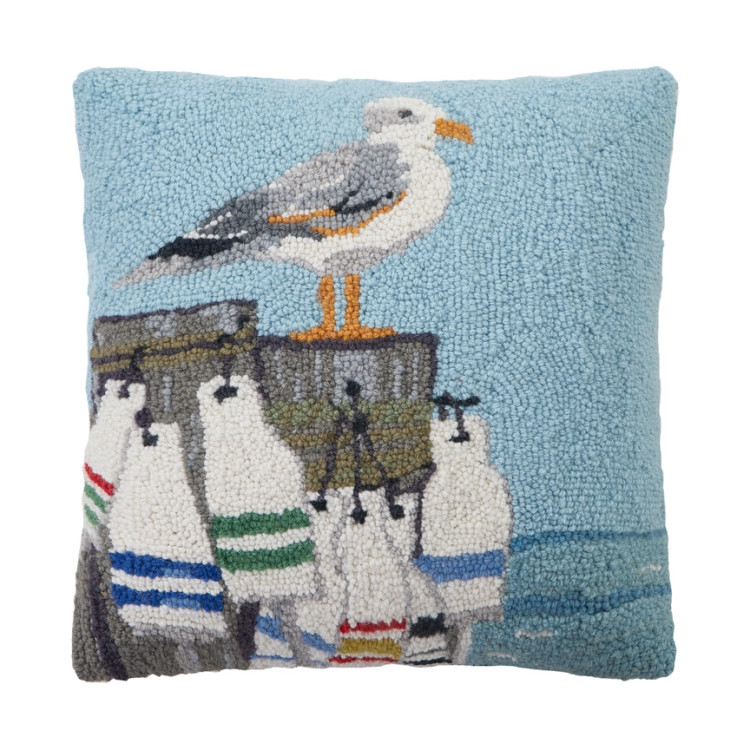Charlie Seagull Wool Hooked Pillow