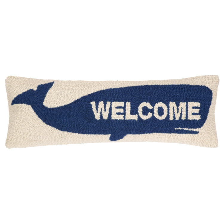 Welcome Whale Oblong Wool Hooked Pillow