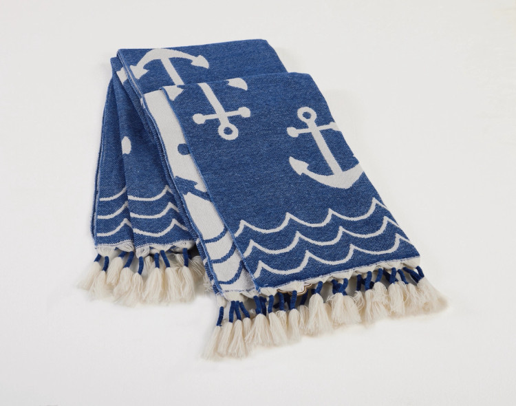 Blue and White Anchor Motif Throw Blanket folded