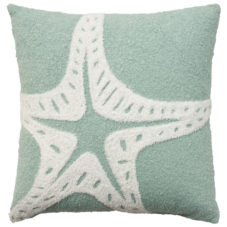 Embroidered Aqua-Seafoam Starfish Indoor-Outdoor Pillow