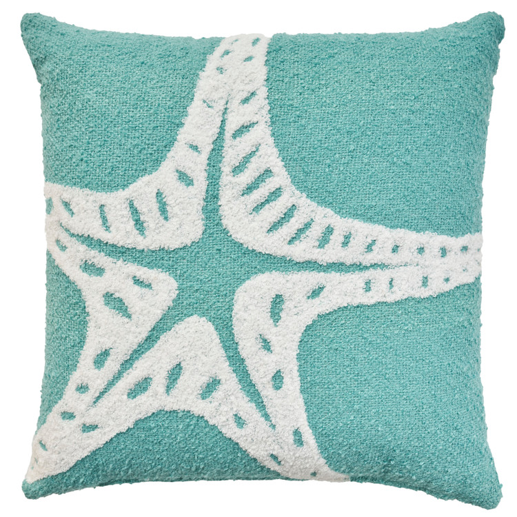 Embroidered Turquoise Starfish Indoor-Outdoor Pillow