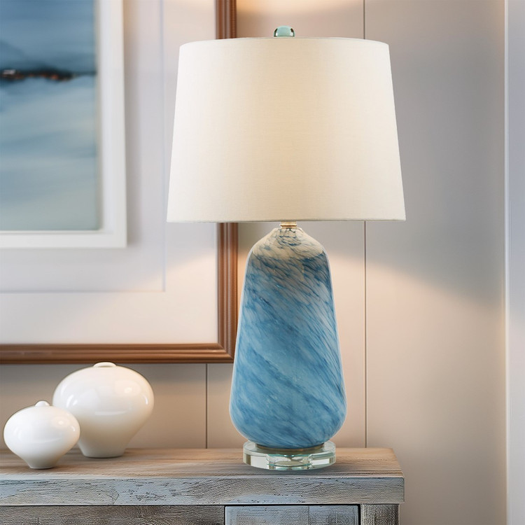 Sea Blue Swirled Confetti Glass Lamp in room 1
