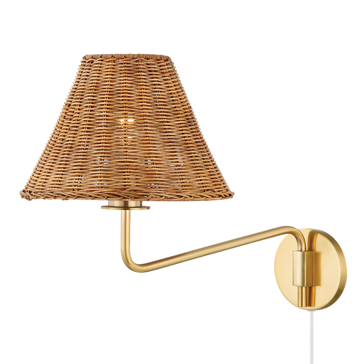 Isabelle Brass and Wicker Plug In Wall Sconce