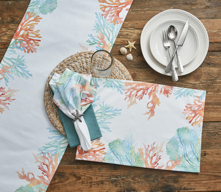 Coral Reef 15 x 72 Linen Table Runner with other pieces