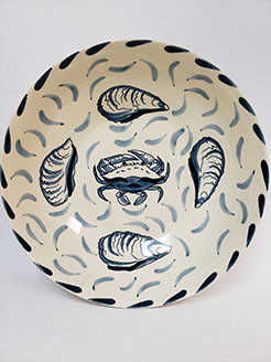 Blue Crab and Oyster Motif Round Serving Bowls-Set of Two