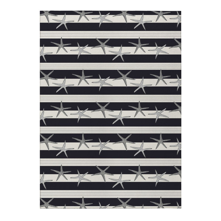 Surfside Midnight Stripes and Starfish Area Rug