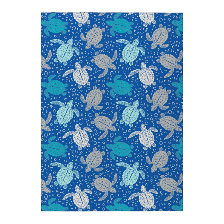 Surfing Sea Turtles Blue Area Rug