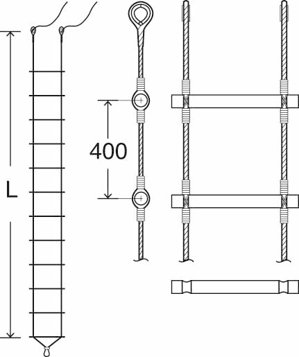 JACOBS ROPE LADDER 11 mtr. WITH WOODEN RUNGS-ROUND, Price for 1, IMPA 232028, ISSA , Weight 21.00Kg HS Code:  56090000 Origin:  NETHERLANDS