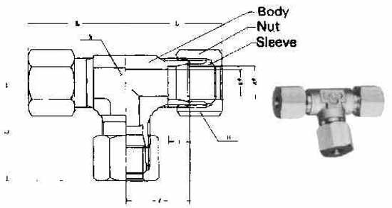 FLARELESS TEE UNION BRASS for tube 4mm (L), Price for 1, IMPA 734061, ISSA 6711101, Weight 0.04Kg HS Code:  74122000 Origin:  INDIA