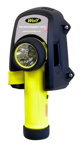 TORCH SAFETY WOLF RECHARGEABLE, WITH CHARGER, ANGLE R-55 ATEX ZONE-0 LED, Price Per PCE, IMPA 792268, ISSA , KERGER NR. - EC Nr - Kloska2 , Origin FI, HS CODE 85139000