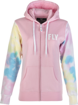 Fly Racing 358-0071L Women'S Fly Tie-Dye Zip Up Hoodie Pink/Yellow/Blue Lg
