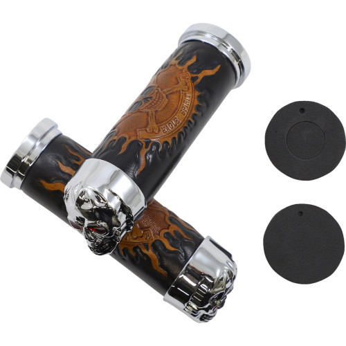 Drag Specialties Grips - Skull Grips - Red Eyes - Chrome