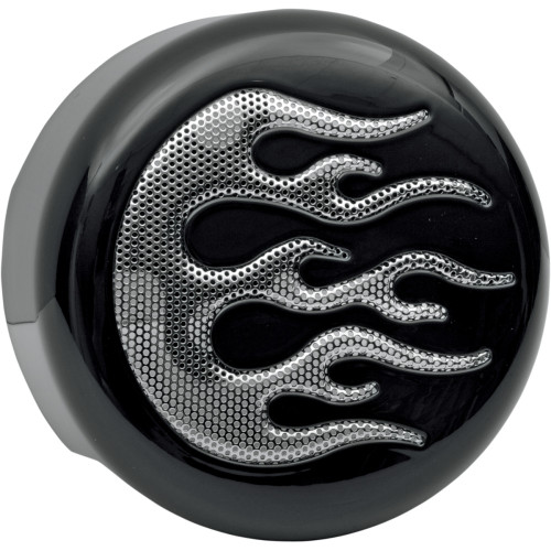 Drag Specialties Horn Cover - Black With Chrome Flame Drag Specialties Horn Cover - Black With Chrome Flame